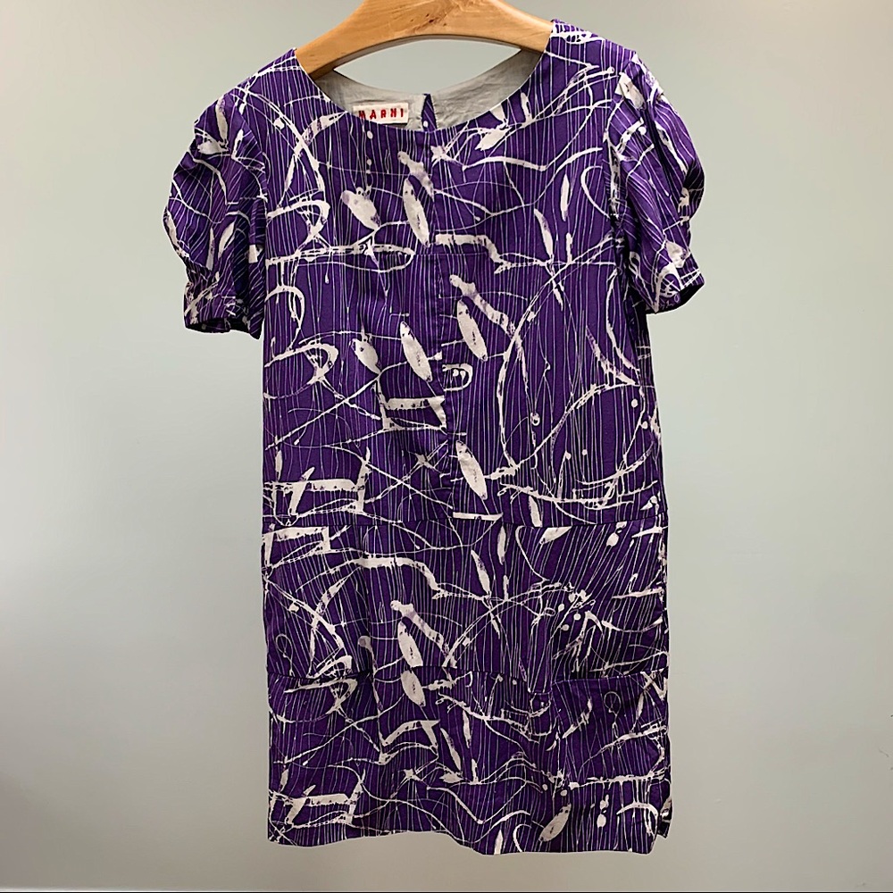 Marni Purple and White Abstract Print Short Sleeve Dress